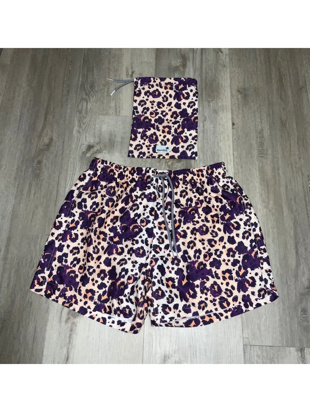 Boardies Men's Medium Purple and Leopard Print Swim Shorts with Carrying Pouch